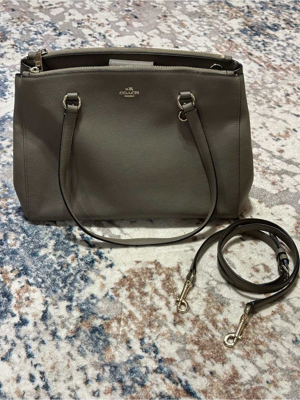 COACH Grayish Taupe colored Pebbled Leather Tote with Detachable Strap